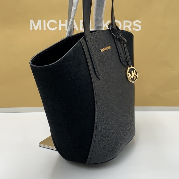 MICHAEL KORS PORTIA SMALL TOTE BLACK COLOR PEBBLED LEATHER/SUEDE - Picture 4 of 16